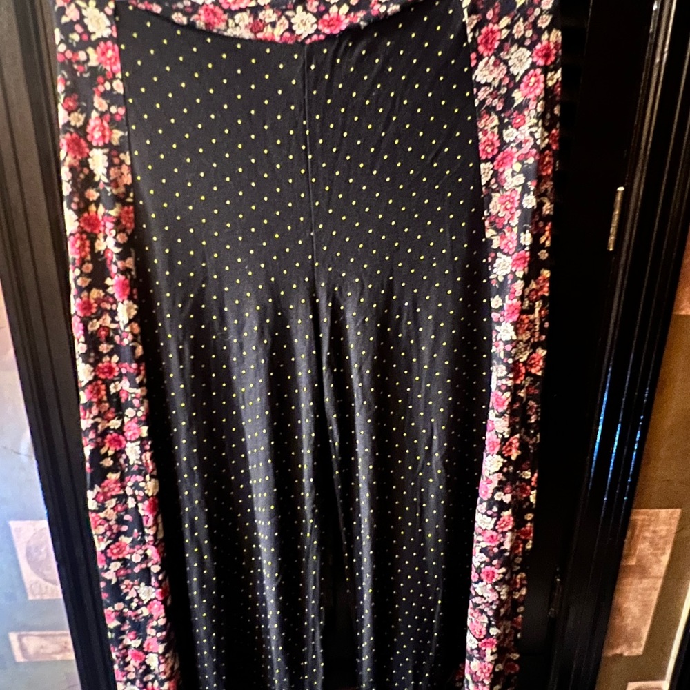 FARM Rio Black Floral and Dot Wide Leg Pants